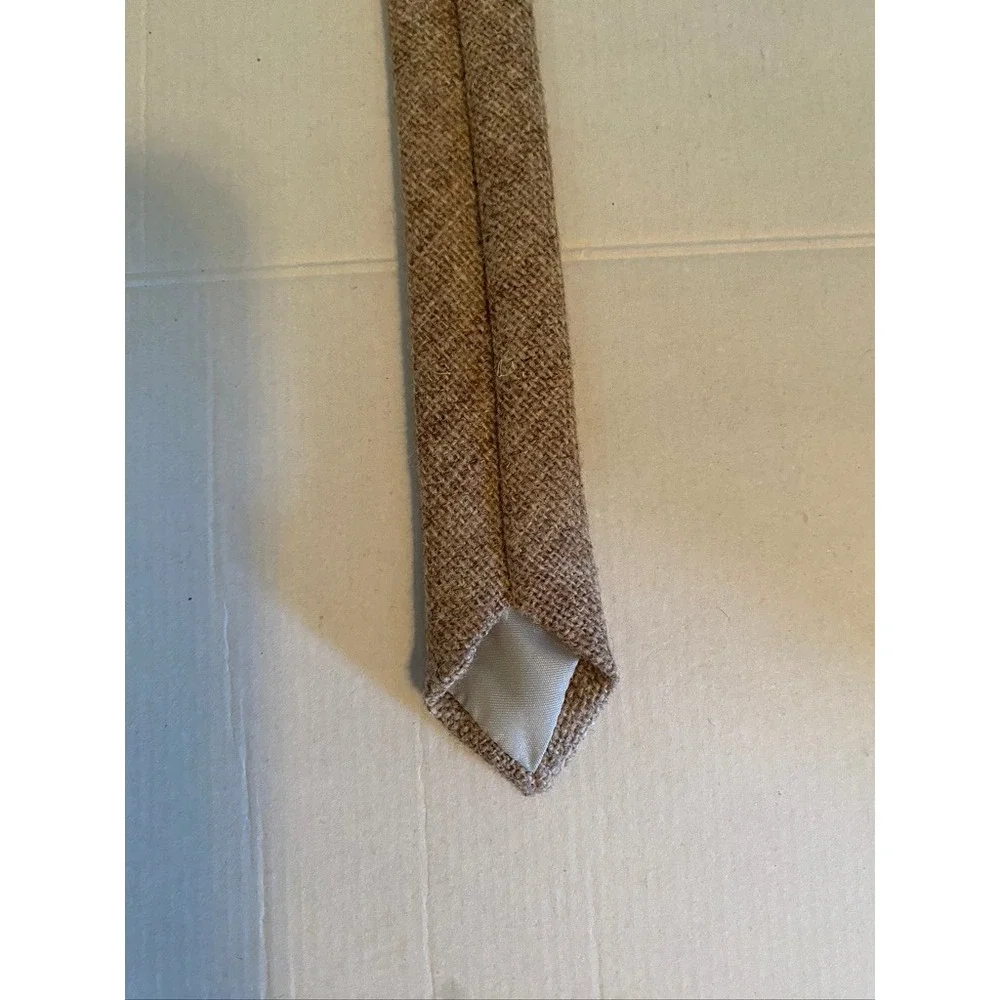 Partridge of Redditch England Mens Tan Brown Tweed Wool Blend Necktie 3.25 Inch